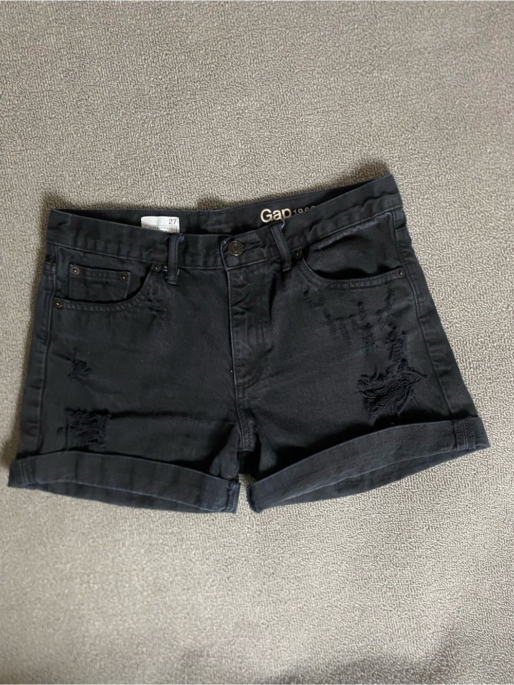 GAP Black Distressed Rolled-Hem Women's Jean Boyfriend Shorts- Summer Streetwear
